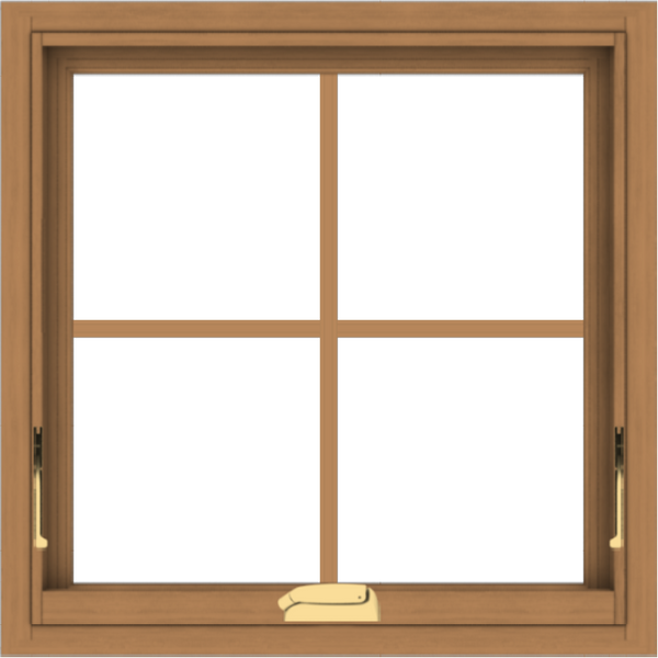 WDMA 24x24 (23.5 x 23.5 inch) Oak Wood Dark Brown Bronze Aluminum Crank out Awning Window with Colonial Grids Interior