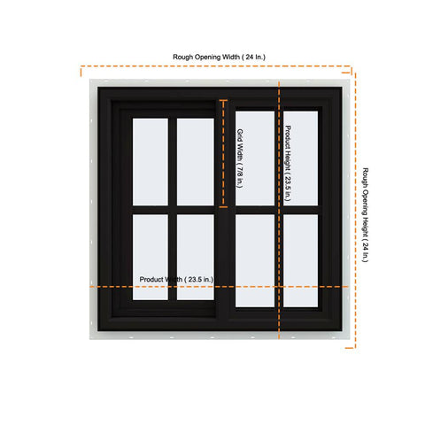24x24 Black Viny PVC Sliding Windows With Colonial Grids Grilles