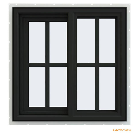 24x24 Bronze Color Vinyl Sliding Window With Colonial Grids Grilles