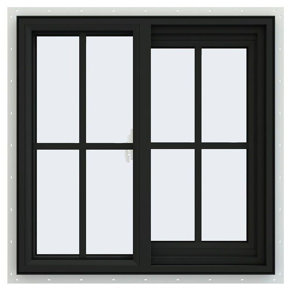 34x34 Black Vinyl Sliding Window With Colonial Grids Grilles