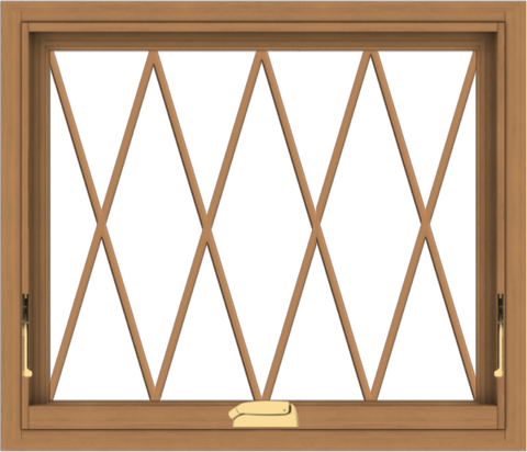 WDMA 28x24 (27.5 x 23.5 inch) Oak Wood Dark Brown Bronze Aluminum Crank out Awning Window without Grids with Diamond Grills