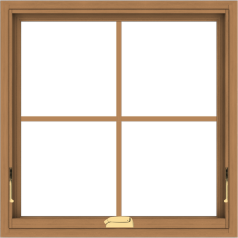 WDMA 30x30 (29.5 x 29.5 inch) Oak Wood Dark Brown Bronze Aluminum Crank out Awning Window with Colonial Grids Interior
