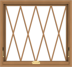 WDMA 32x30 (31.5 x 29.5 inch) Oak Wood Dark Brown Bronze Aluminum Crank out Awning Window without Grids with Diamond Grills