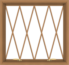 WDMA 32x30 (31.5 x 29.5 inch) Oak Wood Green Aluminum Push out Awning Window without Grids with Diamond Grills