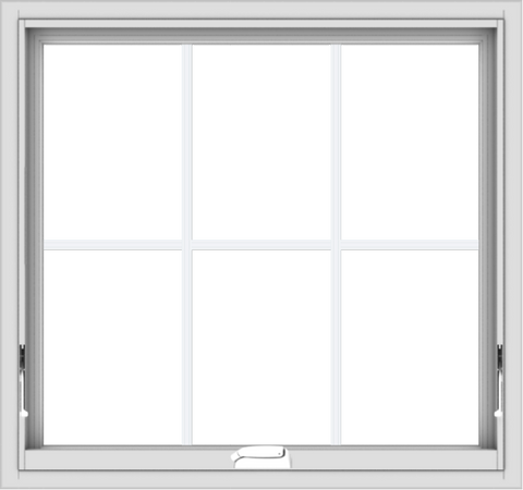WDMA 32x30 (31.5 x 29.5 inch) White Vinyl uPVC Crank out Awning Window with Colonial Grids Interior