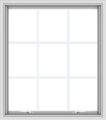 WDMA 32x36 (31.5 x 35.5 inch) White uPVC Vinyl Push out Awning Window with Colonial Grids Interior