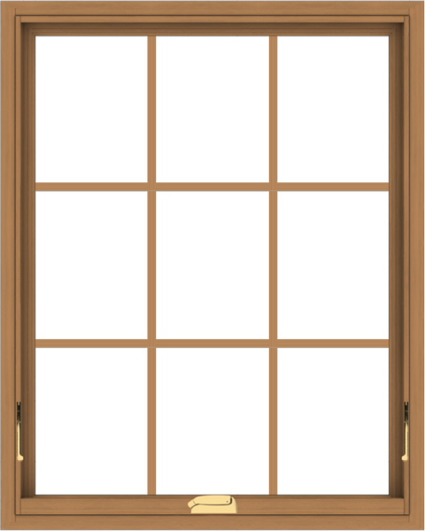 WDMA 32x40 (31.5 x 39.5 inch) Oak Wood Dark Brown Bronze Aluminum Crank out Awning Window with Colonial Grids Interior