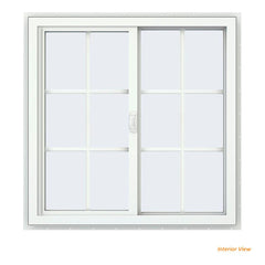 36x36 35.5x35.5 White Vinyl Sliding Window With Colonial Grids Grilles
