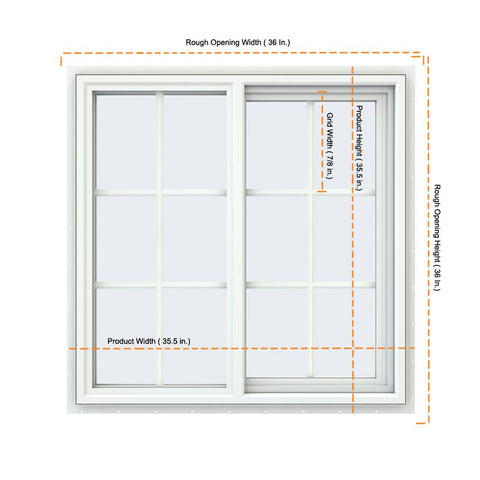 3634 Window 34x34 33.5x33.5 White Vinyl Sliding Window With Colonial Grids Grilles ...