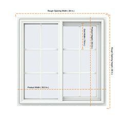 36x36 35.5x35.5 White Vinyl Sliding Window With Colonial Grids Grilles