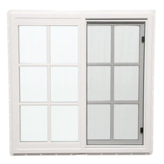 34x34 33.5x33.5 White Vinyl Sliding Window With Colonial Grids Grilles