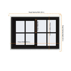 36x24 Black Vinyl Sliding Window With Colonial Grids Grilles