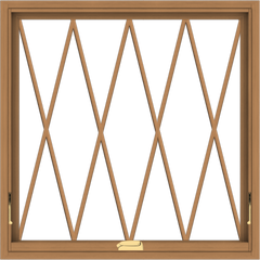 WDMA 34x34 (33.5 x 33.5 inch) Oak Wood Dark Brown Bronze Aluminum Crank out Awning Window without Grids with Diamond Grills