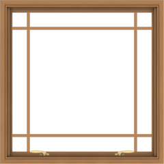 WDMA 34x34 (33.5 x 33.5 inch) Oak Wood Green Aluminum Push out Awning Window with Prairie Grilles