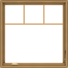 WDMA 36x36 (35.5 x 35.5 inch) Pine Wood Dark Grey Aluminum Crank out Casement Window with Fractional Grilles
