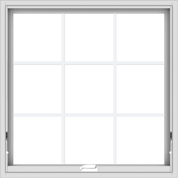 WDMA 34x34 (33.5 x 33.5 inch) White Vinyl uPVC Crank out Awning Window with Colonial Grids Interior