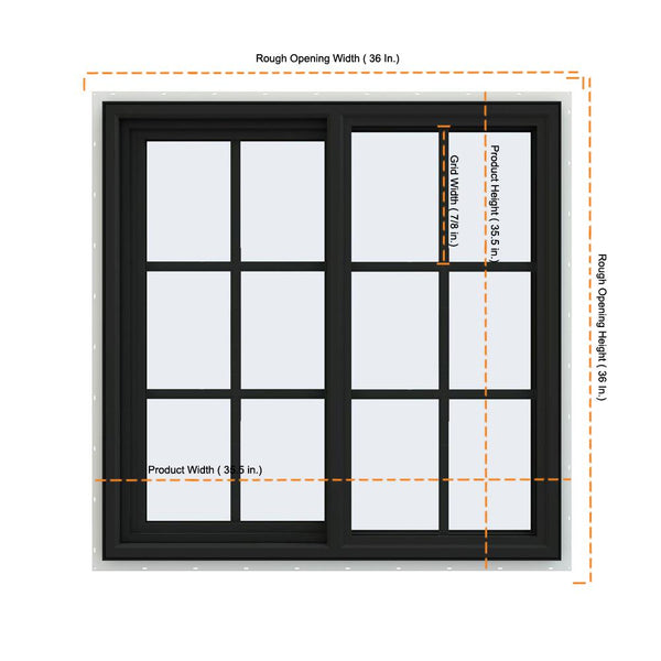 3634 Window 34x34 Bronze Color Vinyl Sliding Window With Colonial Grids Grilles ...