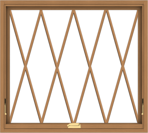 WDMA 40x36 (39.5 x 35.5 inch) Oak Wood Dark Brown Bronze Aluminum Crank out Awning Window without Grids with Diamond Grills
