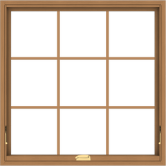 WDMA 40x40 (39.5 x 39.5 inch) Oak Wood Dark Brown Bronze Aluminum Crank out Awning Window with Colonial Grids Interior