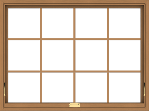 WDMA 48x36 (47.5 x 35.5 inch) Oak Wood Dark Brown Bronze Aluminum Crank out Awning Window with Colonial Grids Interior