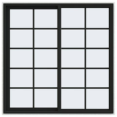 60x60 Vinyl UPVC Sliding Window White Interior Black Exterior With Colonial Grids Grilles