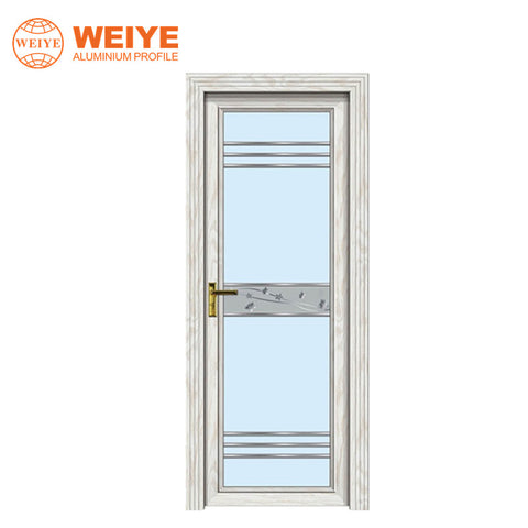 Aluminium alloy frame tempered modern interior bathroom wooden door with elegant glass design on China WDMA