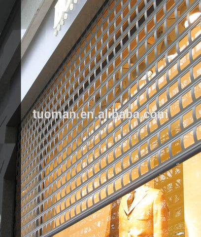 Aluminum grille roller shutter security shop door for commercial usage on China WDMA