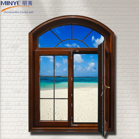 America style 10 years warranty wooden color aluminum frame casement windows with cheap price on China WDMA