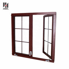 American wooden grain color grille design tempered glass crank aluminium casement windows on China WDMA