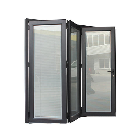Bifold door entry doors with blinds inserted for privacy on China WDMA