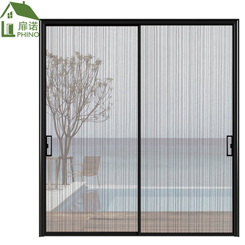 Black aluminum frame double track french partition wall security sliding door for residential living room on China WDMA