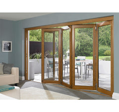 Cheap Aluminum Tempered Glass Wood Color Sliding Folding Door For Sale on China WDMA