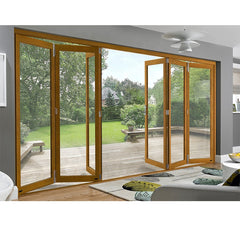 Cheap Aluminum Tempered Glass Wood Color Sliding Folding Door For Sale on China WDMA