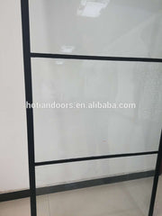 Commercial temper glazed matt black wrought iron french doors window for entrance on China WDMA