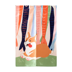 Corgi dog fabric art cartoon cotton and linen partition kitchen living room Japanese style door curtain portiere hanging screen on China WDMA
