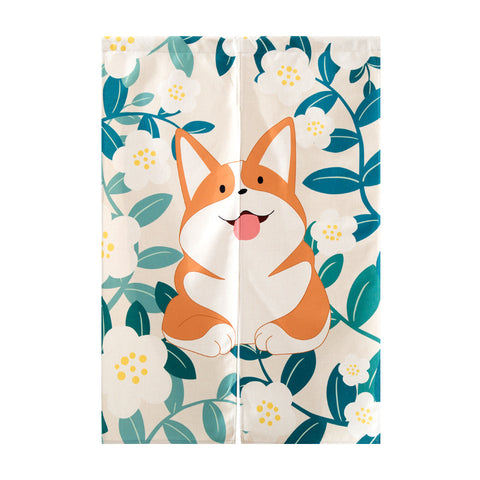 Corgi dog fabric art cartoon cotton and linen partition kitchen living room Japanese style door curtain portiere hanging screen on China WDMA