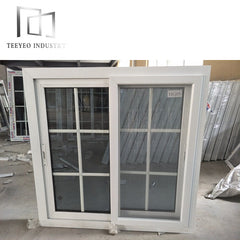 Cost effective upvc french horizontal side french sliding windows with grid design on China WDMA