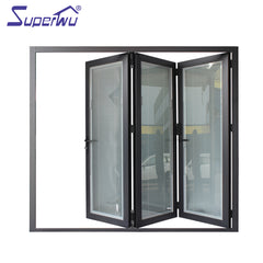 Custom size aluminium frame bi-folding door with three panels with built-in blind retractable flyscreen available on China WDMA