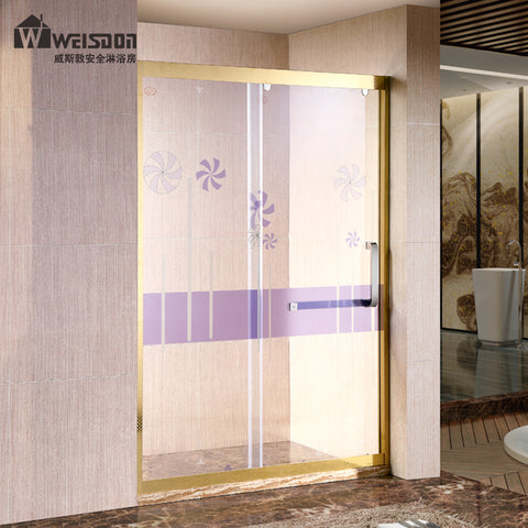 Double sliding metal top rail tempered glass bathroom shower door on China WDMA
