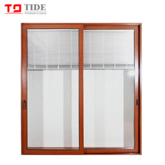Double track door aluminum timber Teak wood sliding glass door with internal blinds on China WDMA on China WDMA