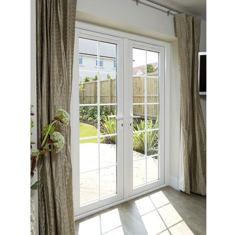 Export standard modern French residential large aluminum double pane patio swing doors with grid on China WDMA