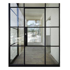 Fancy stainless steel tempered glass door steel window grill design powder coated steel door frame