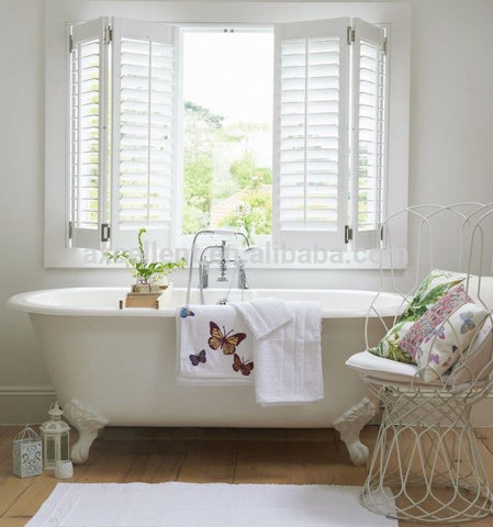 Folding blinds in bathroom, faux shutters interior and exterior use. on China WDMA