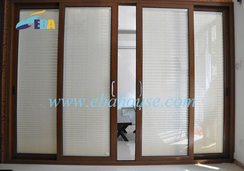 Four panels aluminum lift and sliding glass door with internal shutter on China WDMA