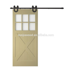 French Style 6-Lite Flat Top With Half X Brace Bi-Parting Exterior Glass Barn Door With Sliding Door Hardware on China WDMA