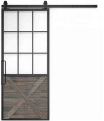French Style Black Carbon Steel Sliding Frosted Glass Black Frame Barn Door with Soft Close on China WDMA