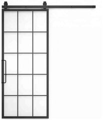 French Style Black Carbon Steel Sliding Frosted Glass Black Frame Barn Door with Soft Close on China WDMA