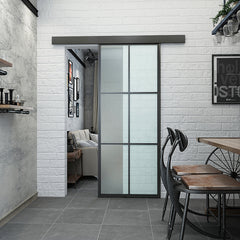 Frosted Glass Interior Door With Black Steel Frame, Steel insulated sliding barn door with hardware on China WDMA