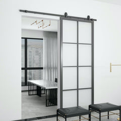 WDMA  Hotian brand modern double leaf frosted glass insulated sliding barn doors