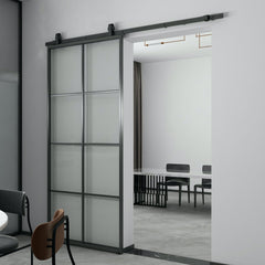 WDMA  Hotian brand modern double leaf frosted glass insulated sliding barn doors